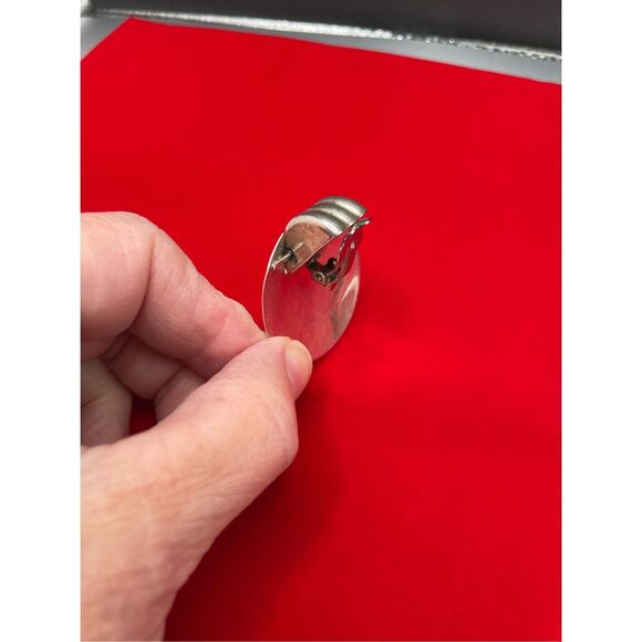 Vintage Mexican Sterling Silver & Onyx Clip On Modernist Earrings Signed TA60 - Picture 6 of 10